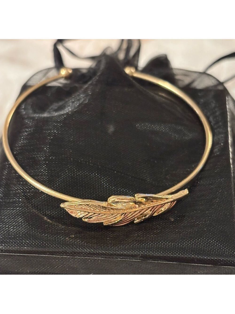 Gold Feather Bangle Bracelet